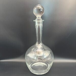 1990s Calla Lily Etched Glass Wine Decanter 14" Tall Large Mikasa Style Flagon